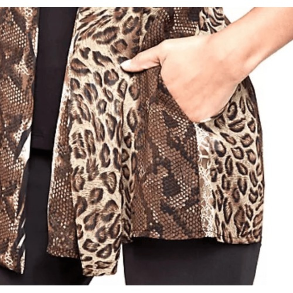 Susan Graver 3X Chiffon Vest Liquid Knit‎ Top Black Animal Print Set A216241 - Picture 5 of 7